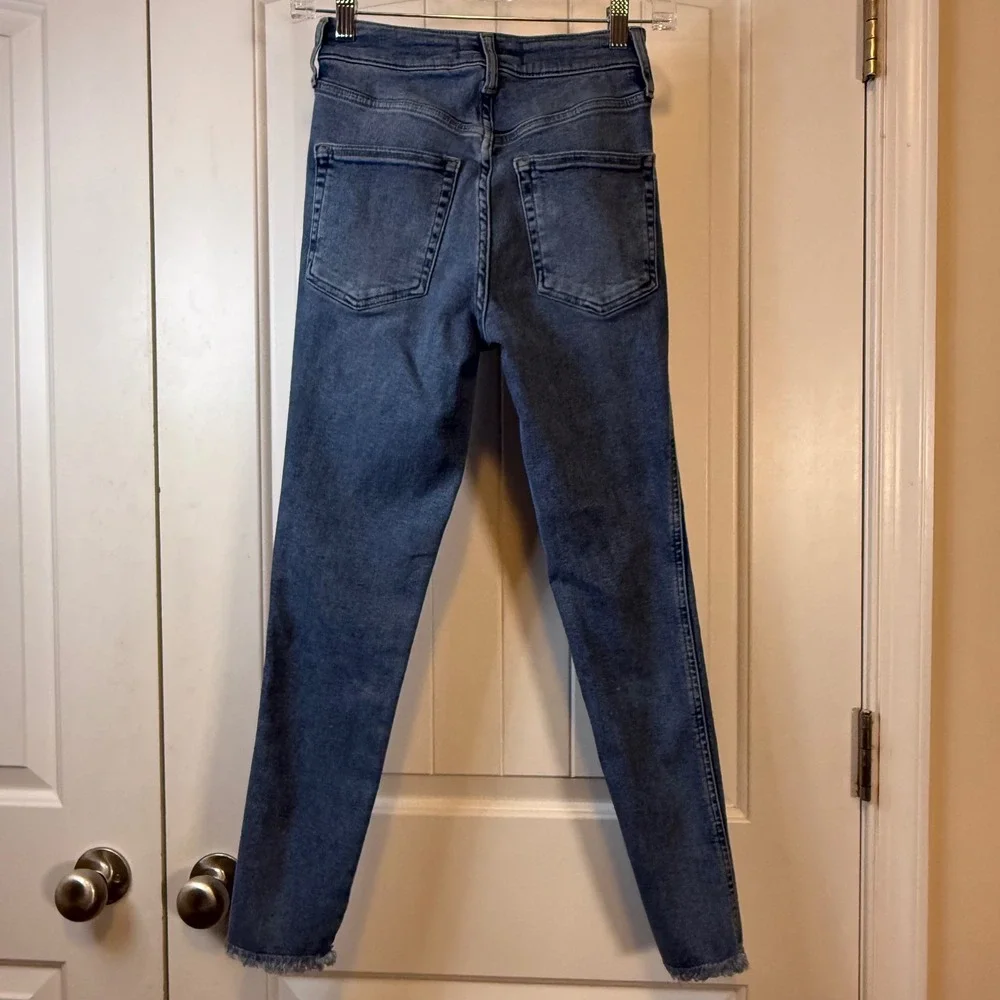 We The Free‎ Free People High Rise Skinny Jeans Blue Raw Hem Denim Womens 26